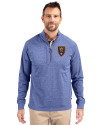 Real Salt Lake Cutter & Buck Adapt Eco Knit Heather Mens Quarter Zip Pullover Tour Blue Heather Front Thumbnail Image