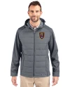 Real Salt Lake Cutter & Buck Evoke Hybrid Eco Softshell Recycled Full Zip Mens Big & Tall Hooded Jacket Elemental Grey Front Thumbnail Image