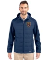 Real Salt Lake Cutter & Buck Evoke Hybrid Eco Softshell Recycled Full Zip Mens Big & Tall Hooded Jacket Navy Blue Front Thumbnail Image