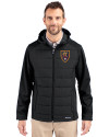 Real Salt Lake Cutter & Buck Evoke Hybrid Softshell Recycled Full Zip Mens Hooded Jacket Black Front Thumbnail Image