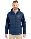 FC Dallas Cutter & Buck Evoke Hybrid Softshell Recycled Full Zip Mens Hooded Jacket Navy Blue Front Thumbnail Image