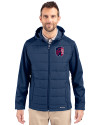 St. Louis City SC Cutter & Buck Evoke Hybrid Softshell Recycled Full Zip Mens Hooded Jacket Navy Blue Front Thumbnail Image