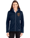 Real Salt Lake Cutter & Buck Evoke Softshell Recycled Full Zip Womens Jacket Navy Blue Front Thumbnail Image