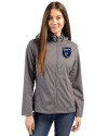 San Jose Earthquakes Cutter & Buck Evoke Softshell Recycled Full Zip Womens Jacket Elemental Grey Front Thumbnail Image