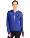 San Jose Earthquakes Cutter & Buck Daybreak Eco Recycled Womens Full Zip Hoodie Tour Blue Front Thumbnail Image