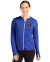Real Salt Lake Cutter & Buck Daybreak Eco Recycled Womens Full Zip Hoodie Tour Blue Front Thumbnail Image