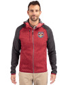 New York Red Bulls Cutter & Buck Mainsail Full Zip Hooded Mens Jacket Cardinal Red Heather/Charcoal Heather Front Thumbnail Image