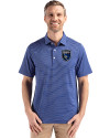 San Jose Earthquakes Cutter & Buck Forge Epic Confidence Fine Line Stripe Stretch Recycled Mens Polo Tour Blue/White Front Thumbnail Image