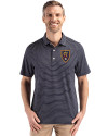 Real Salt Lake Cutter & Buck Forge Epic Confidence Fine Line Stripe Stretch Recycled Mens Polo Navy Blue/White Front Thumbnail Image