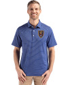 Real Salt Lake Cutter & Buck Forge Epic Confidence Fine Line Stripe Stretch Recycled Mens Polo Tour Blue/White Front Thumbnail Image