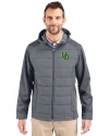 Oregon Ducks- Cutter & Buck Evoke Hybrid Softshell Recycled Full Zip Mens Hooded Jacket Elemental Grey Front Thumbnail Image