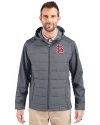 St. Louis Cardinals- Cutter & Buck Evoke Hybrid Eco Softshell Recycled Full Zip Mens Big & Tall Hooded Jacket Elemental Grey Front Thumbnail Image