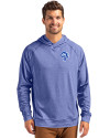 Los Angeles Rams Historic Cutter & Buck Adapt Recycled Soft Knit Stretch Mens Heathered Hooded Pullover Tour Blue Heather Front Thumbnail Image