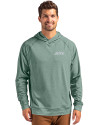 New York Jets Cutter & Buck Adapt Knit Recycled Mens Heathered Hooded Pullover Hunter Heather Front Thumbnail Image