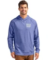 New York Giants Cutter & Buck Adapt Knit Recycled Mens Heathered Hooded Pullover Tour Blue Heather Front Thumbnail Image