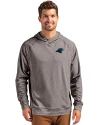 Carolina Panthers Cutter & Buck Adapt Knit Recycled Mens Heathered Hooded Pullover Black Heather Front Thumbnail Image