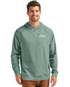 New York Jets Historic Cutter & Buck Adapt Recycled Soft Knit Stretch Mens Heathered Hooded Pullover Hunter Heather Front Thumbnail Image