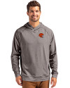 View image 1: Cleveland Browns Helmet Cutter & Buck Adapt Recycled Soft Knit Stretch Mens Heathered Hooded Pullover Black Heather Front