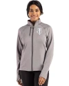 View image 4: Minnesota Twins Monochromatic Cutter & Buck Peshastin Recycled Grid Fleece Womens Full Zip Jacket Elemental Grey Heather Front