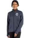 Minnesota Twins Mono Cutter & Buck Peshastin Fleece Recycled Womens Full Zip Jacket Navy Blue Heather Front Thumbnail Image
