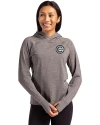 Chicago Cubs Mono Cutter & Buck Adapt Knit Recycled Womens Heathered Hooded Pullover Black Heather Front Thumbnail Image