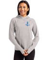 Detroit Lions Historic Cutter & Buck Adapt Knit Recycled Womens Heathered Hooded Pullover Polished Heather Front Thumbnail Image