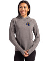 View image 1: Los Angeles Rams NFL Helmet Cutter & Buck Adapt Recycled Soft Knit Stretch Womens Hooded Pullover Black Heather Front
