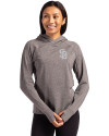 View image 4: San Diego Padres Monochromatic Cutter & Buck Adapt Recycled Soft Knit Stretch Womens Hooded Pullover Black Heather Front