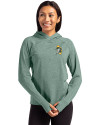 Green Bay Packers Historic Cutter & Buck Adapt Knit Recycled Womens Heathered Hooded Pullover Hunter Heather Front Thumbnail Image