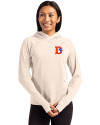 Denver Broncos Historic Cutter & Buck Adapt Recycled Soft Knit Stretch Womens Hooded Pullover Wheat Heather Front Thumbnail Image