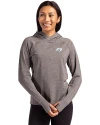 Tampa Bay Buccaneers Monochromatic Cutter & Buck Adapt Recycled Soft Knit Stretch Womens Hooded Pullover Black Heather Front Thumbnail Image