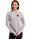 Cleveland Browns Cutter & Buck Adapt Knit Recycled Womens Heathered Hooded Pullover Polished Heather Front Thumbnail Image