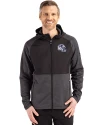 Buffalo Bills NFL Helmet Cutter & Buck Peshastin Fleece Recycled Mens Hybrid Jacket Black Heather Front Thumbnail Image