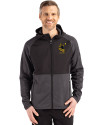 Pittsburgh Steelers Historic Cutter & Buck Peshastin Fleece Recycled Mens Hybrid Jacket Black Heather Front Thumbnail Image
