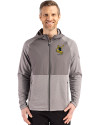 Pittsburgh Steelers Historic Cutter & Buck Peshastin Recycled Grid Fleece Mens Hybrid Hooded Full Zip Jacket Elemental Grey Heather Front Thumbnail Image