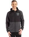  Las Vegas Raiders Mono Cutter & Buck Peshastin Fleece Recycled Mens Hybrid Jacket Black Heather Front Thumbnail Image