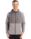 Los Angeles Rams Historic Cutter & Buck Peshastin Recycled Grid Fleece Mens Hybrid Hooded Full Zip Jacket Elemental Grey Heather Front Thumbnail Image