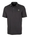 View image 1: New Orleans Saints Cutter & Buck Advantage Tri-Blend Jersey Mens Pocket Polo Black Heather Mannequin