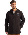 Minnesota Twins Mono Cutter & Buck Camano Everyday Stretch Recycled Mens Water Resistant Jacket Black Front Thumbnail Image