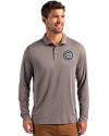 Chicago Cubs Mono Cutter & Buck Coastline Epic Comfort Recycled Mens Long Sleeve Polo Elemental Grey Front Thumbnail Image
