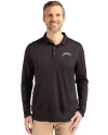 Los Angeles Chargers Cutter & Buck Coastline Epic Comfort Recycled Mens Long Sleeve Polo Black Front Thumbnail Image