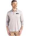 Seattle Seahawks Monochromatic Cutter & Buck Coastline Recycled Double Peached Mens Long Sleeve Polo CONCRETE Front Thumbnail Image