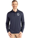 New York Yankees Mono Cutter & Buck Coastline Epic Comfort Recycled Mens Long Sleeve Polo Navy Blue Front Thumbnail Image