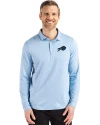 Buffalo Bills Mono Cutter & Buck Coastline Epic Comfort Recycled Mens Long Sleeve Polo Atlas Light Blue Front Thumbnail Image