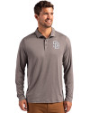 San Diego Padres Mono Cutter & Buck Coastline Epic Comfort Recycled Mens Long Sleeve Polo Elemental Grey Front Thumbnail Image