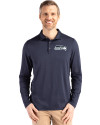Seattle Seahawks Cutter & Buck Coastline Recycled Double Peached Mens Long Sleeve Polo Navy Blue Front Thumbnail Image