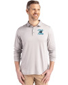 Carolina Panthers Historic Cutter & Buck Coastline Recycled Double Peached Mens Long Sleeve Polo CONCRETE Front Thumbnail Image