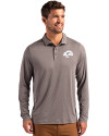 Los Angeles Rams Monochromatic Cutter & Buck Coastline Recycled Double Peached Mens Long Sleeve Polo Elemental Grey Front Thumbnail Image