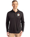 Miami Dolphins Historic Cutter & Buck Coastline Recycled Double Peached Mens Long Sleeve Polo Black Front Thumbnail Image