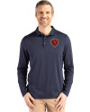 Chicago Bears Historic Cutter & Buck Coastline Epic Comfort Recycled Mens Long Sleeve Polo Navy Blue Front Thumbnail Image